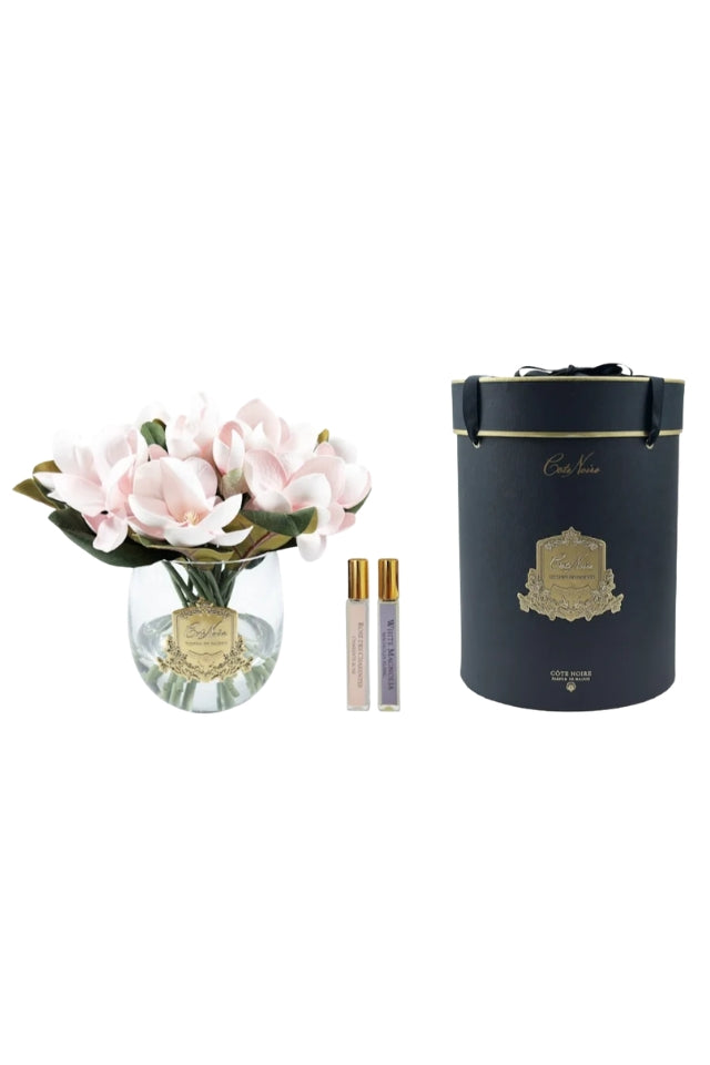 Round Magnolia Bouquet Gold Badge - Pink