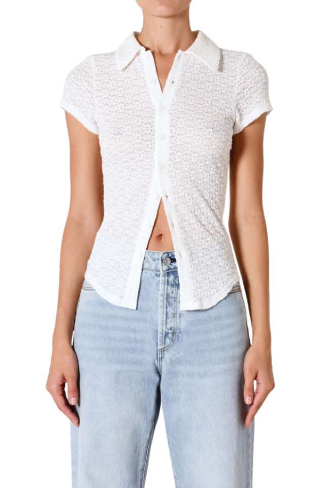 Daisy Lace Ss Shirt - Vintage White