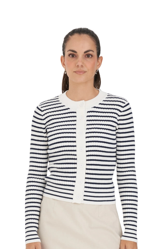 Classic Stripe Knit Cardi - Chalk and Navy