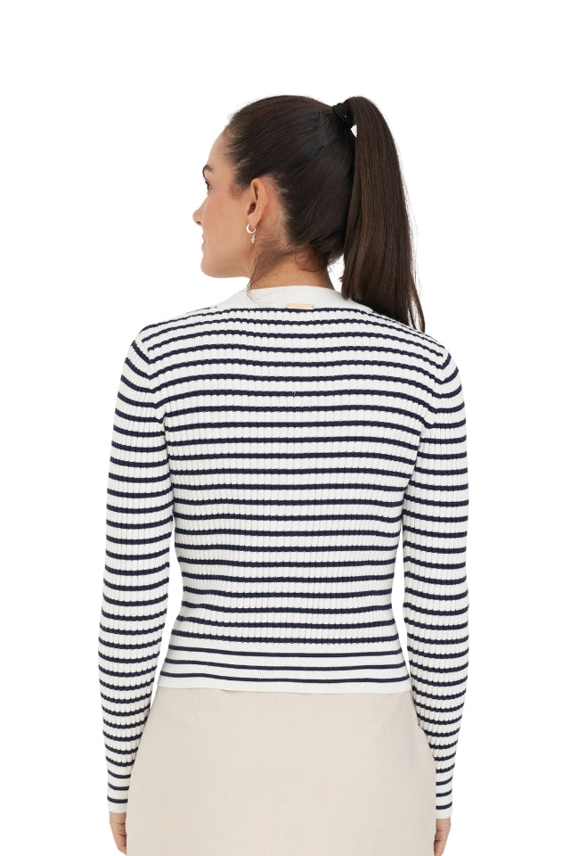Classic Stripe Knit Cardi - Chalk and Navy