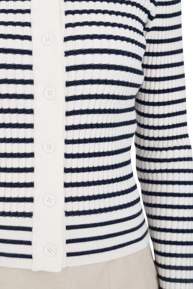 Classic Stripe Knit Cardi - Chalk and Navy