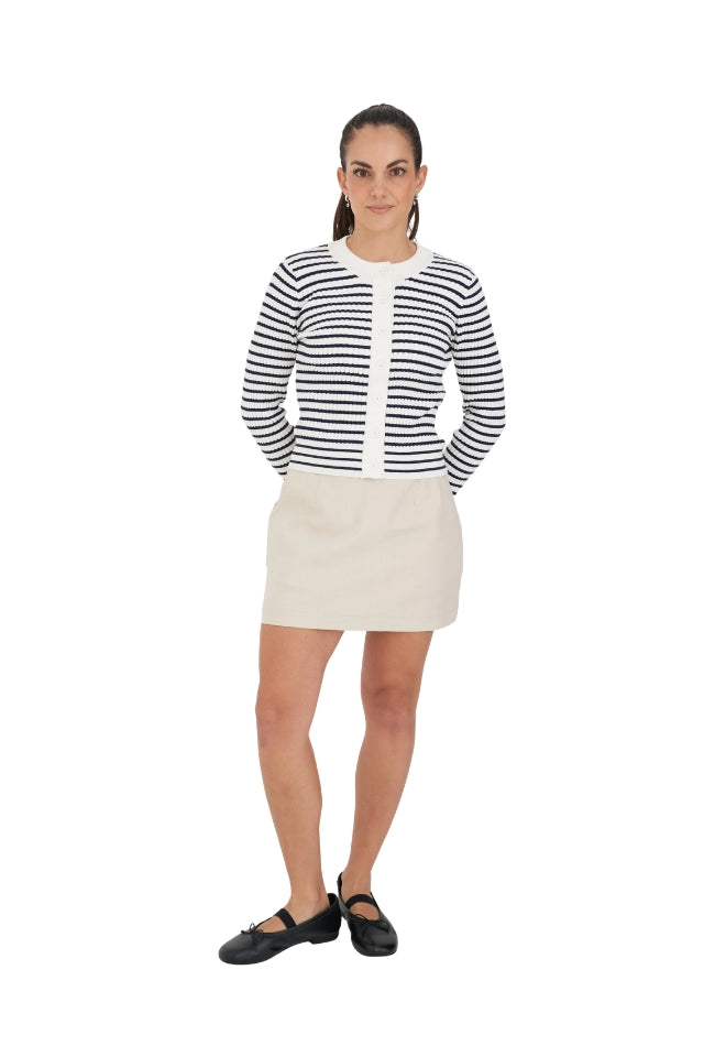 Classic Stripe Knit Cardi - Chalk and Navy