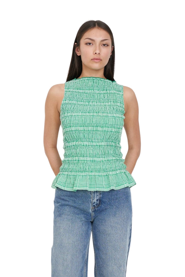 Gigi Shirred Top - Meadow Plaid