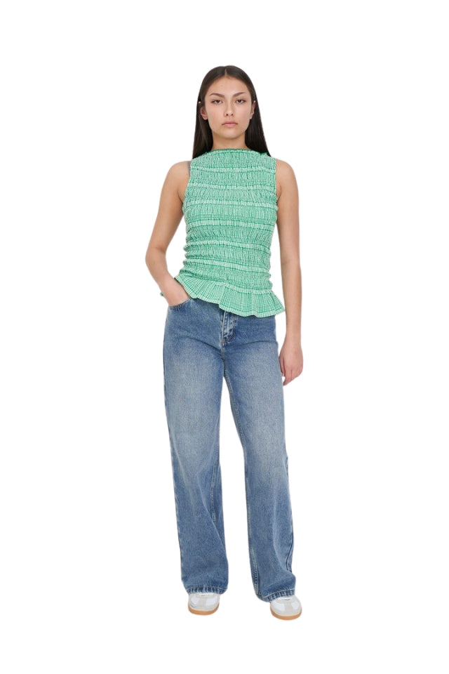 Gigi Shirred Top - Meadow Plaid