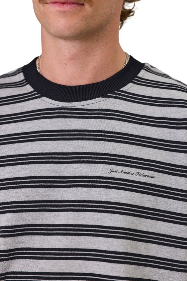 Script Heavy Shore Tee - Grey Marle Stripe