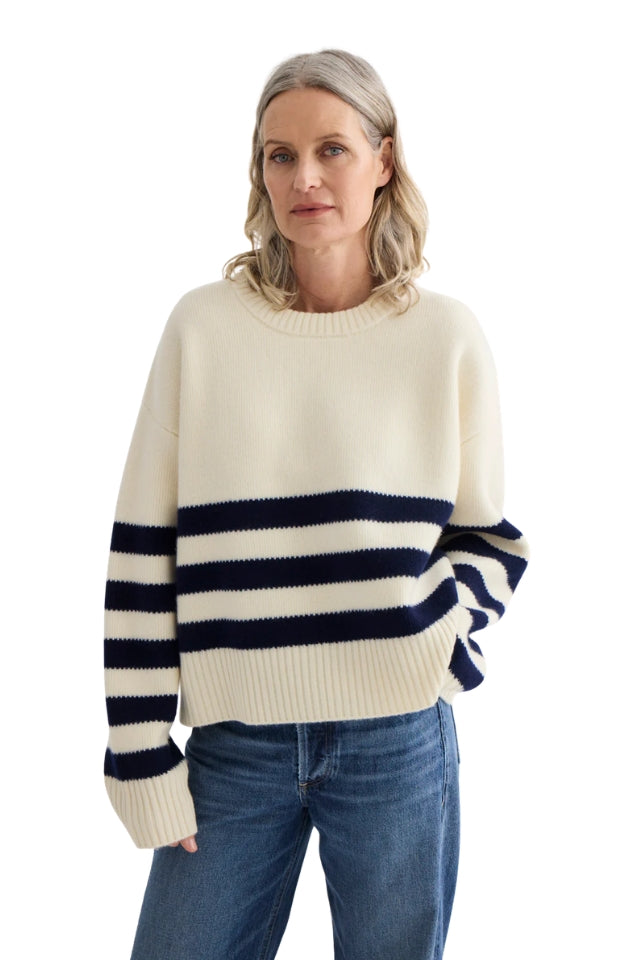 Oversized Stripe Crew - Ivory/Midnight