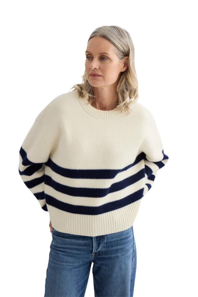 Oversized Stripe Crew - Ivory/Midnight
