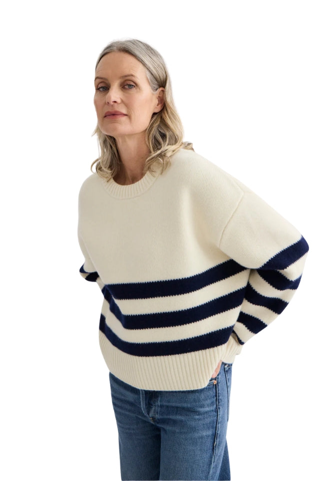 Oversized Stripe Crew - Ivory/Midnight