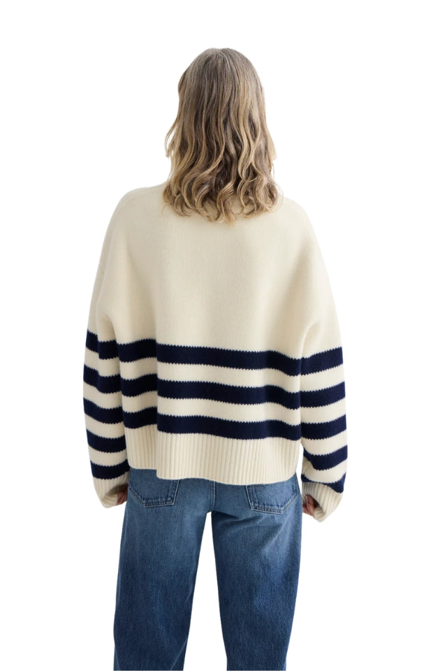 Oversized Stripe Crew - Ivory/Midnight