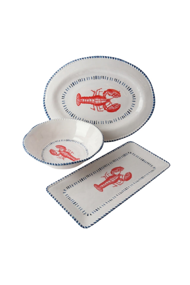 Melamine Nautical Lobster Bowl 31cm -White, Blue and Red