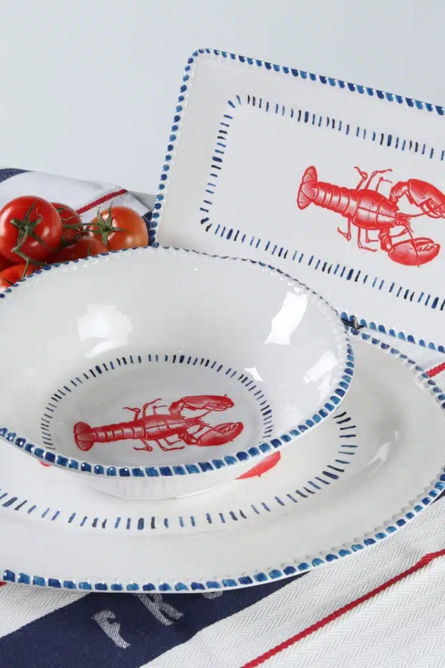 Melamine Nautical Lobster Bowl 31cm -White, Blue and Red