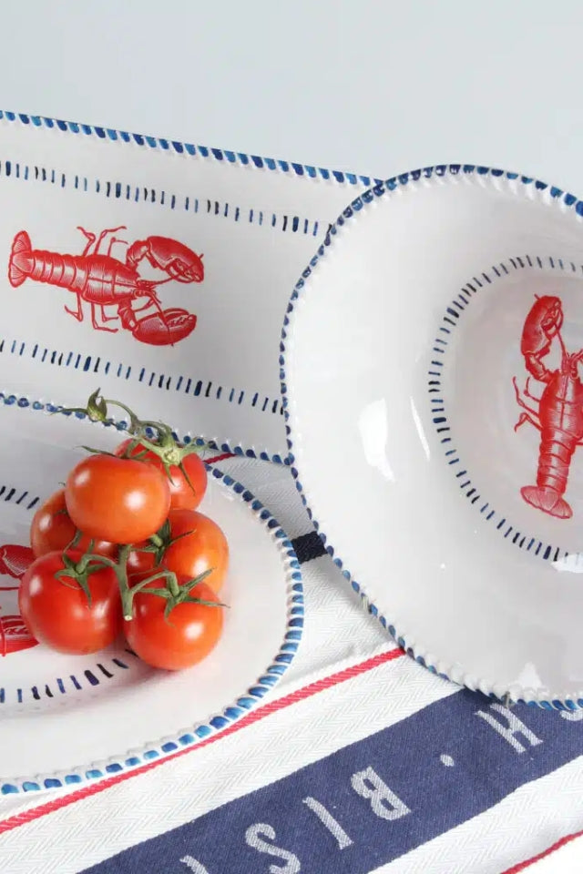 Melamine Nautical Lobster Bowl 31cm -White, Blue and Red