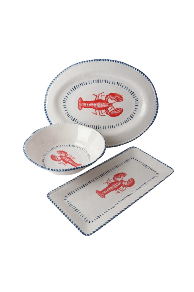 Melamine Nautical Lobster Oval Platter 48cm - White, Blue and Red