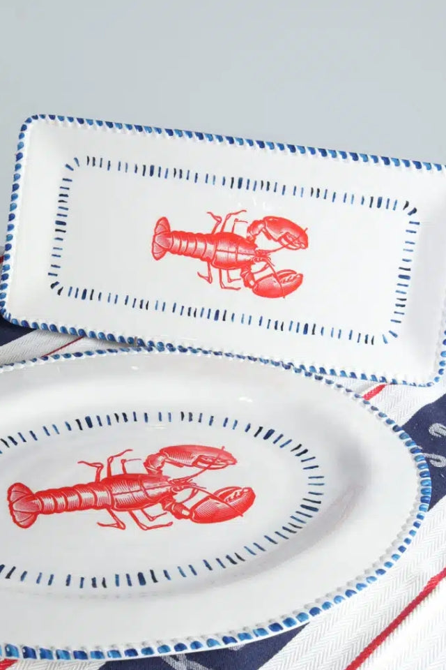 Melamine Nautical Lobster Rectangle Platter 43cm - White, Blue and Red