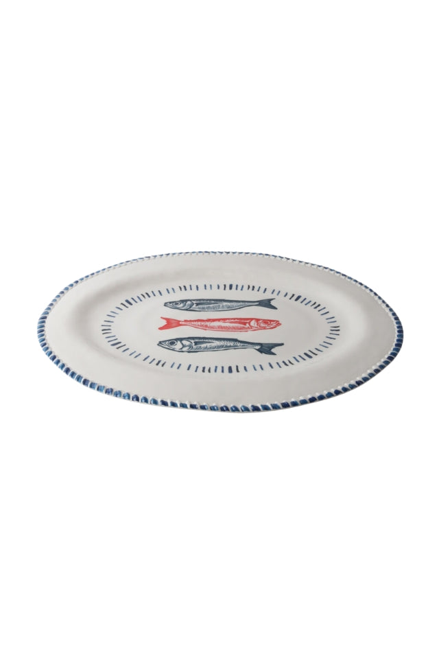 Melamine Nautical Sardine Oval Platter 48cm - White, Blue and Red