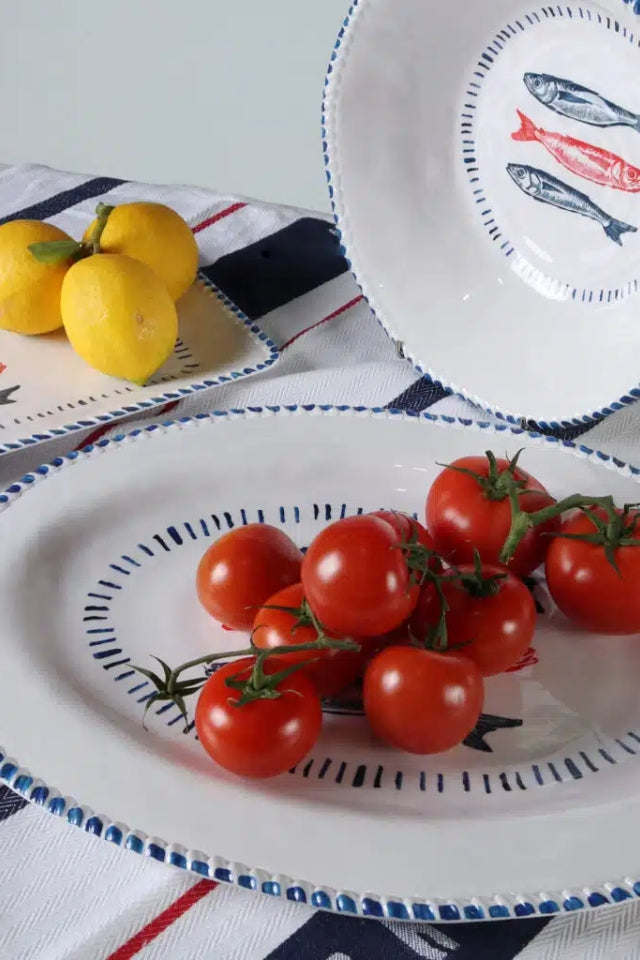 Melamine Nautical Sardine Oval Platter 48cm - White, Blue and Red