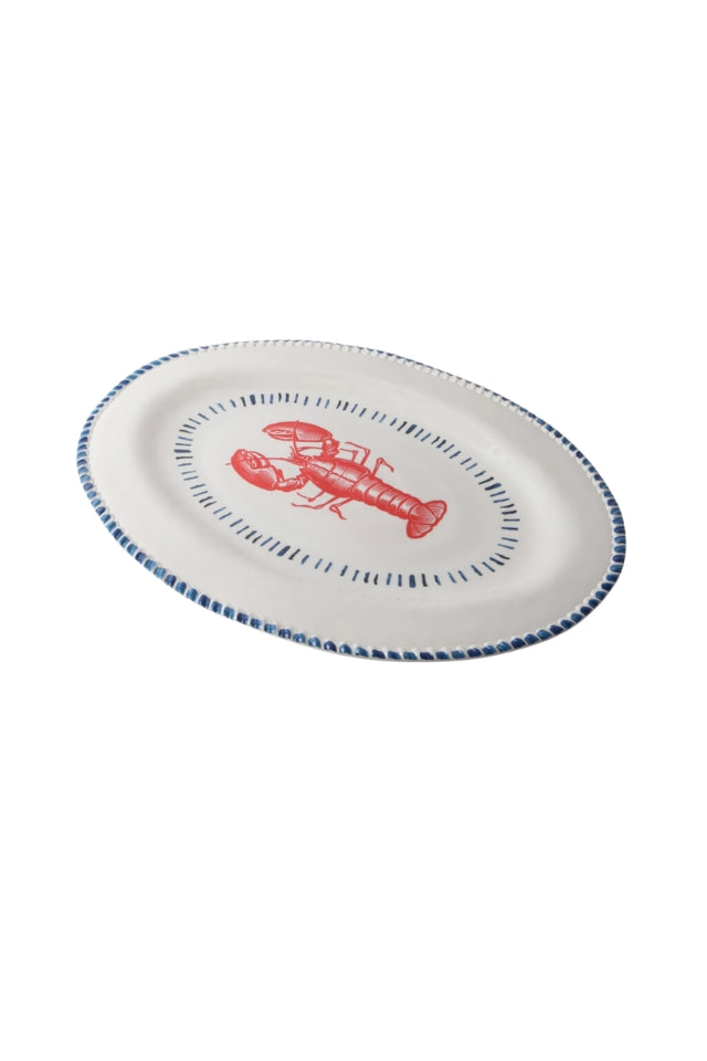 Melamine Nautical Lobster Oval Platter 48cm - White, Blue and Red