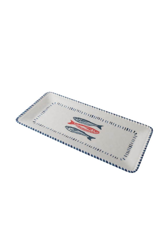 Melamine Nautical Sardine Rectangle Platter 43cm - White, Blue and Red