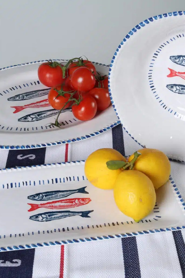 Melamine Nautical Sardine Rectangle Platter 43cm - White, Blue and Red
