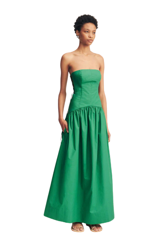 Maiori Lace Up Strapless Maxi Dress