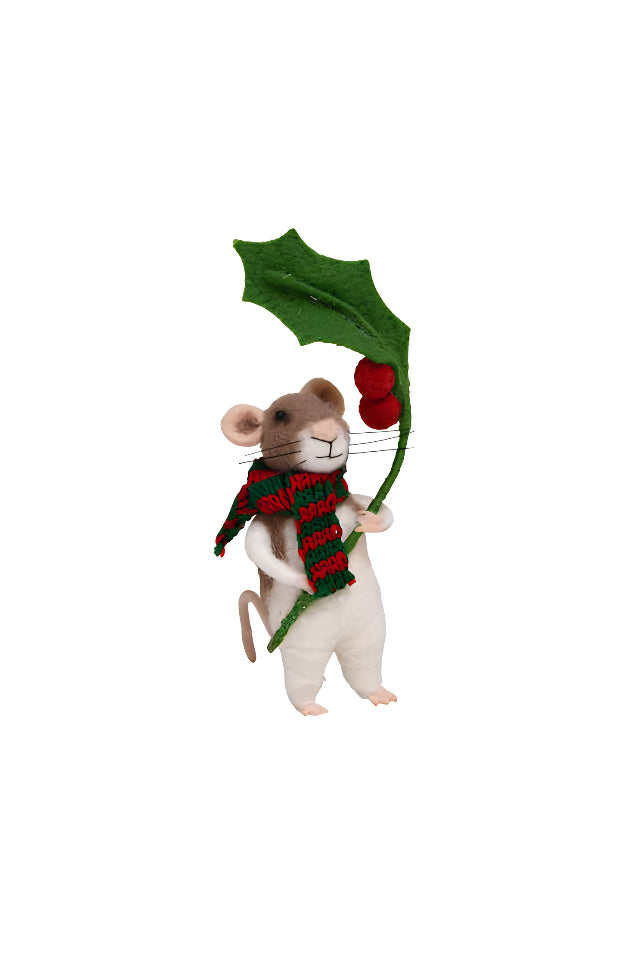 Felt Standing Mouse with Mistletoe - Oscar