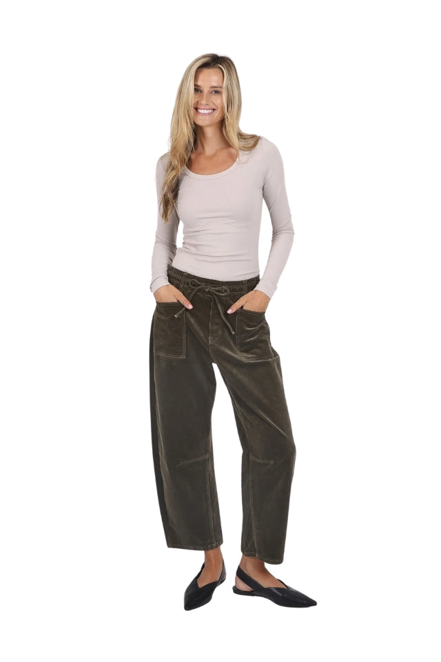 Leo Barrel Jean Corduroy - Forest Moss