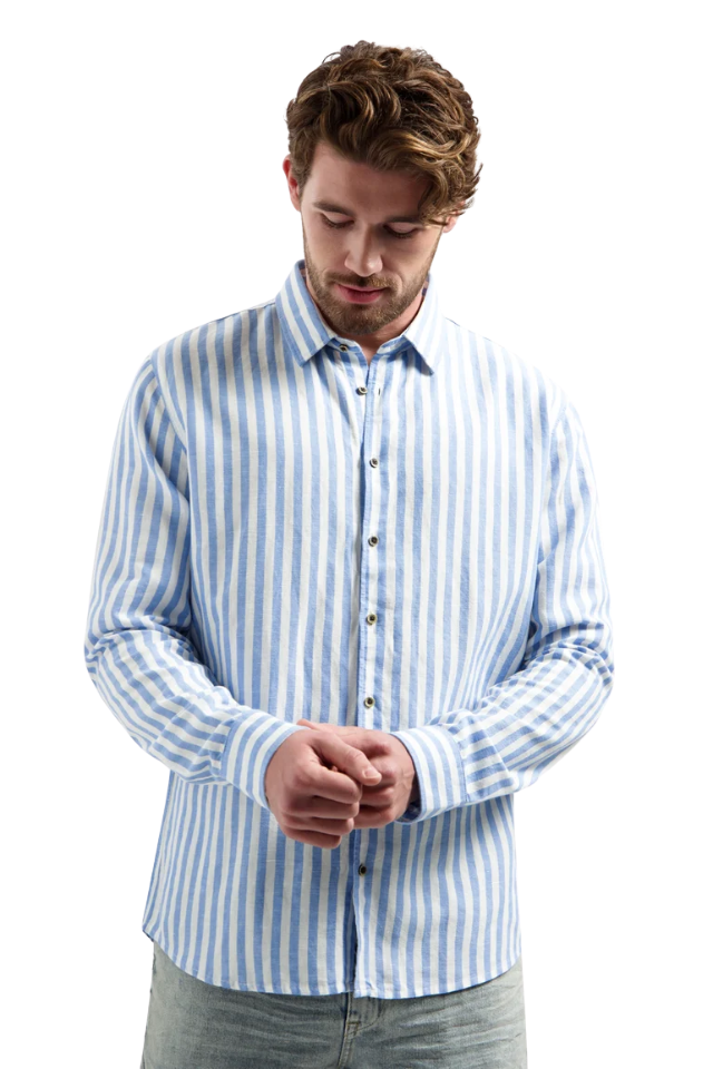 Shirt Linen Vertical Big Stripe - Blue