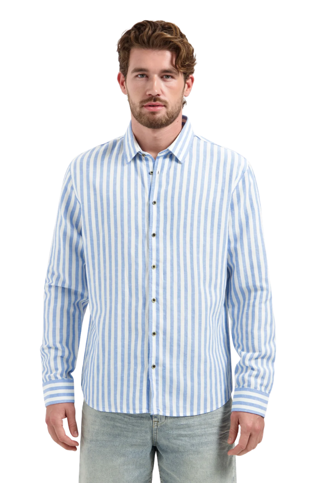 Shirt Linen Vertical Big Stripe - Blue