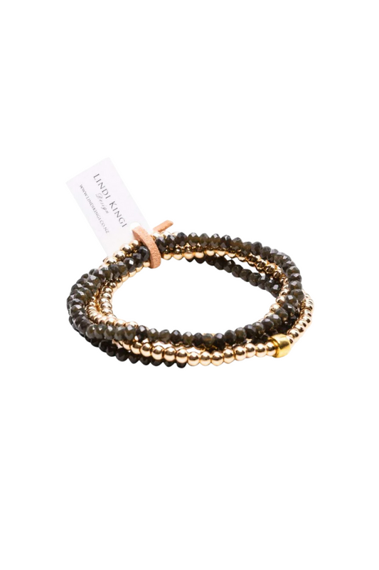 Beaded Bracelet Set - Olive Matte Gold