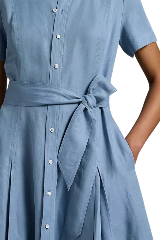 Belted A-Line Dress - Channel Blue