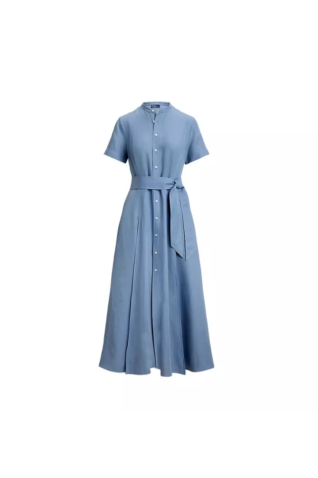 Belted A-Line Dress - Channel Blue