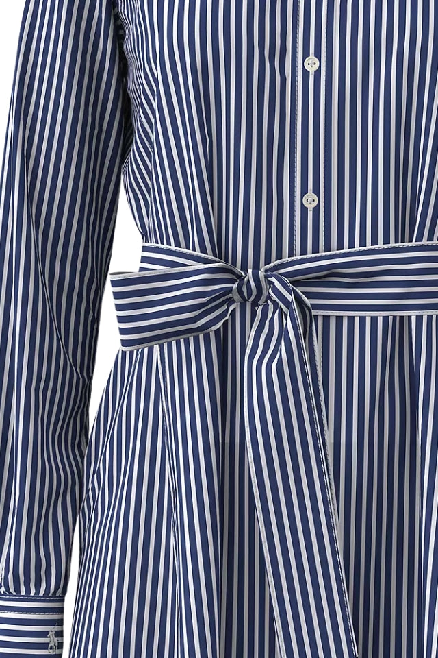 Belted Striped Cotton Shirtdress - Bright Navy/ White