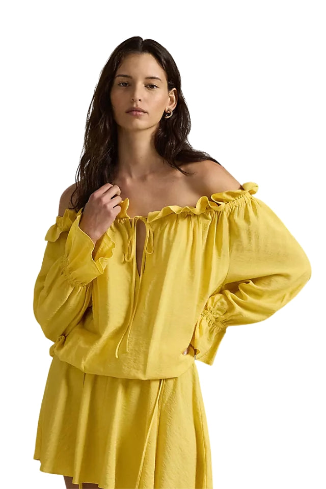 Off-the-Shoulder Crepe Dress - Collegiate Yellow