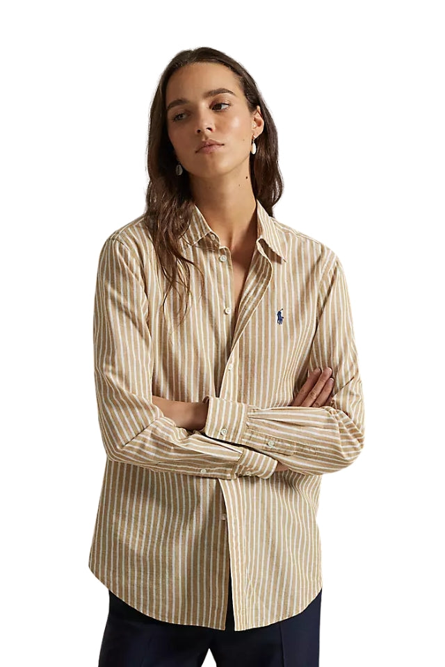 Striped Cotton-Linen Shirt - Classic Camel/White