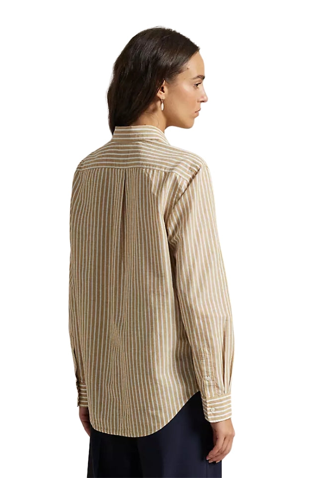 Striped Cotton-Linen Shirt - Classic Camel/White
