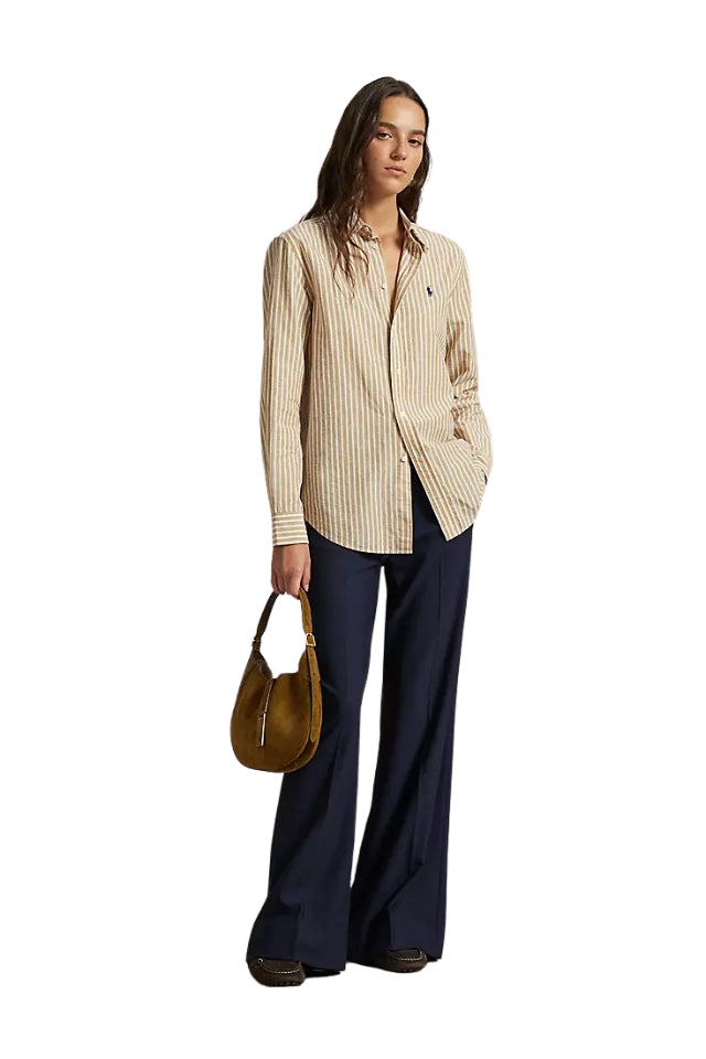 Striped Cotton-Linen Shirt - Classic Camel/White