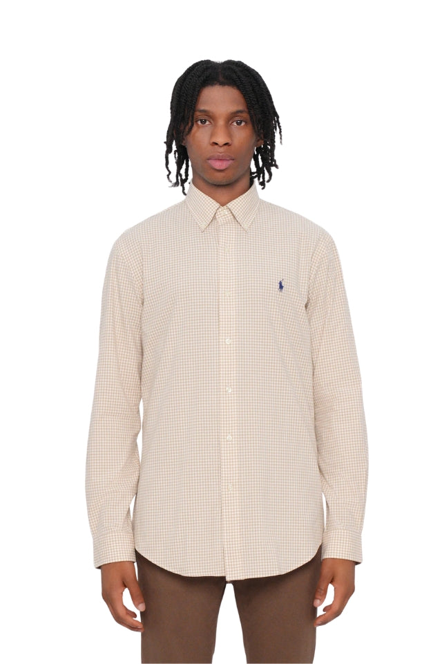 Stretch Poplin Shirt - Beige/White