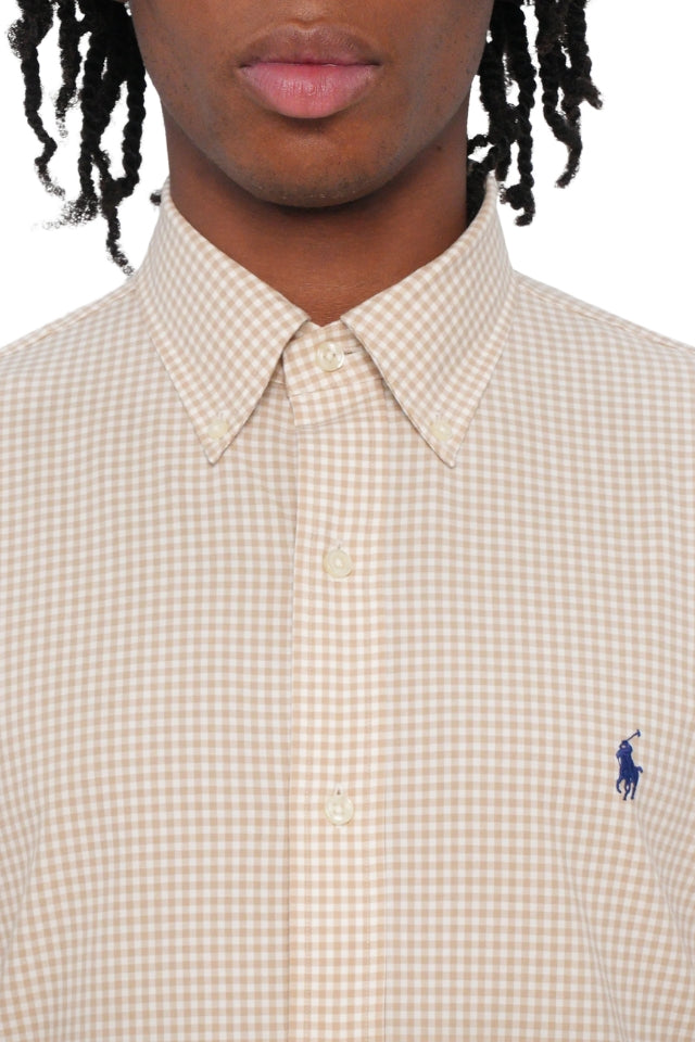 Stretch Poplin Shirt - Beige/White