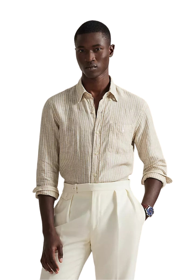 Striped Linen Shirt - Costal Beige/White