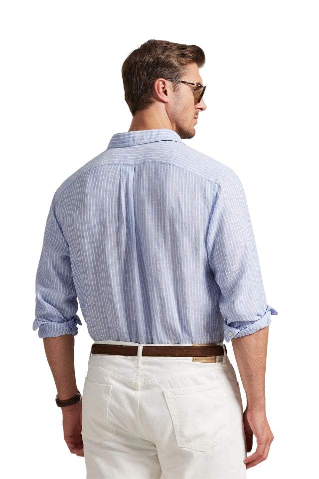 Striped Linen Shirt - Harbor Island Blue White