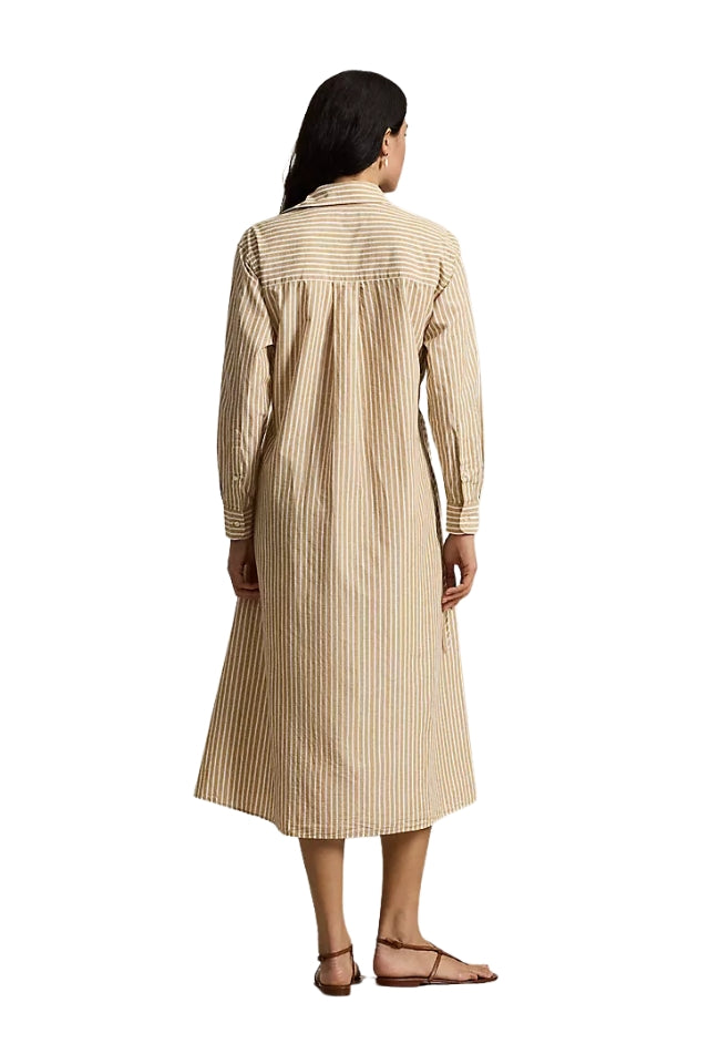 Striped Drawcord Shirtdress - Classic Camel/White