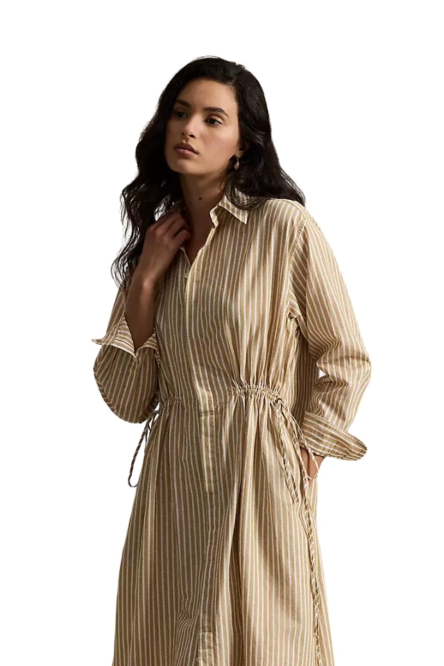 Striped Drawcord Shirtdress - Classic Camel/White