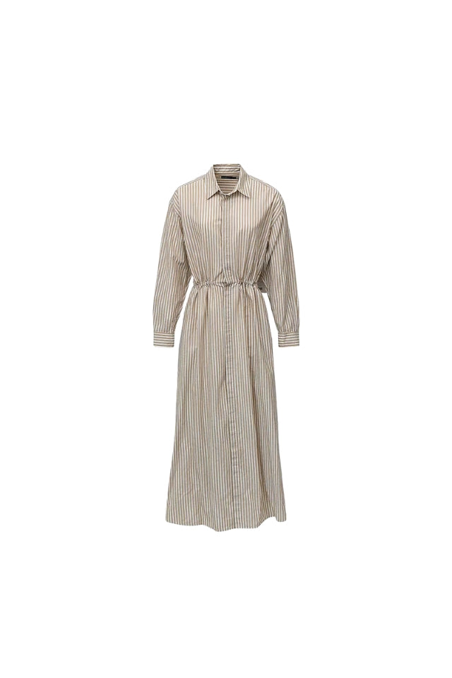 Striped Drawcord Shirtdress - Classic Camel/White
