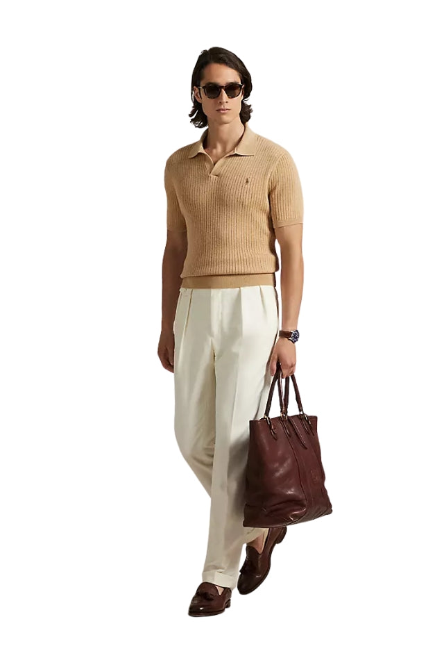 Johnny-Collar Sweater - Camel Melange