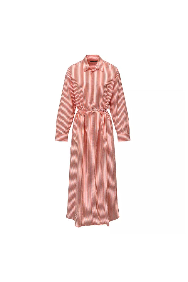 Striped Drawcord Shirtdress - Orange/White
