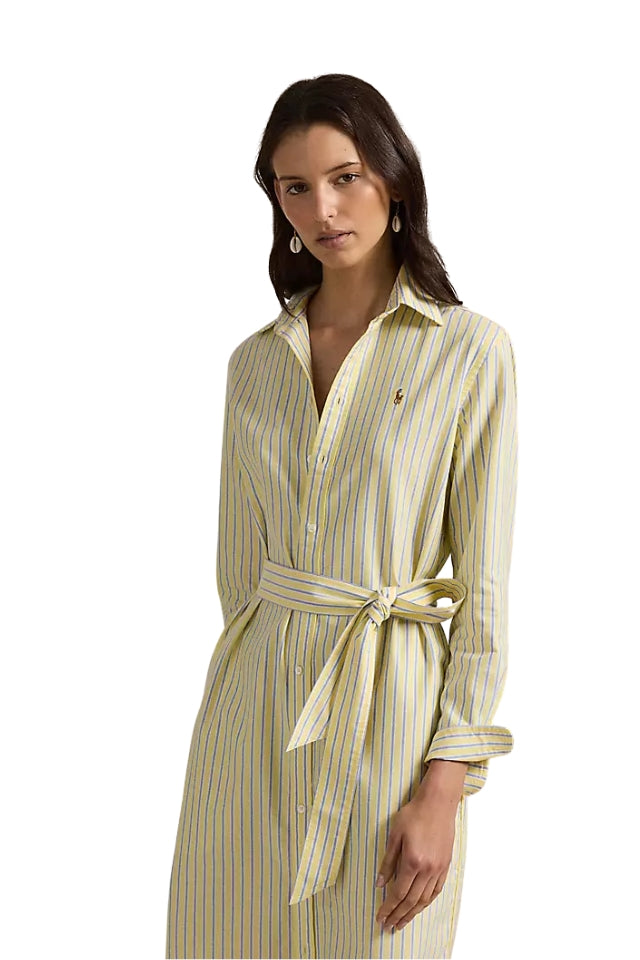 Oxford Belted Shirtdress - Yellow Navy Multi