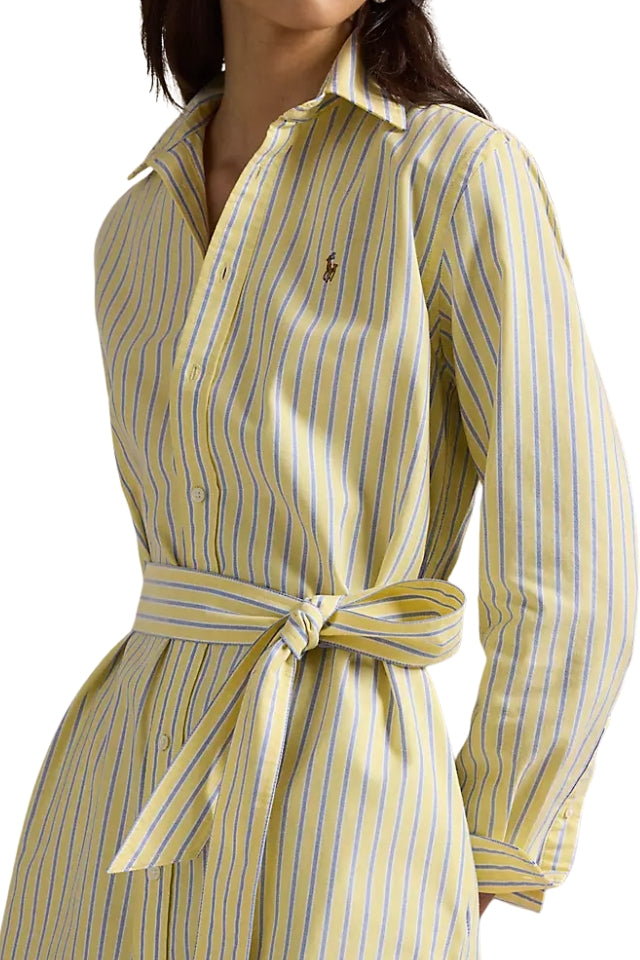 Oxford Belted Shirtdress - Yellow Navy Multi