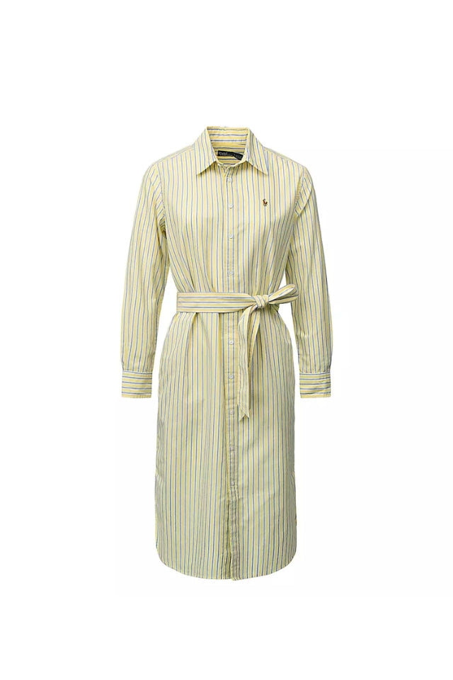 Oxford Belted Shirtdress - Yellow Navy Multi