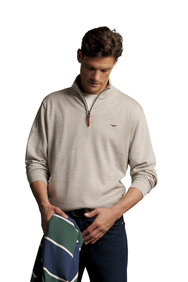 Ernest Qtr Zip Knit - Tan