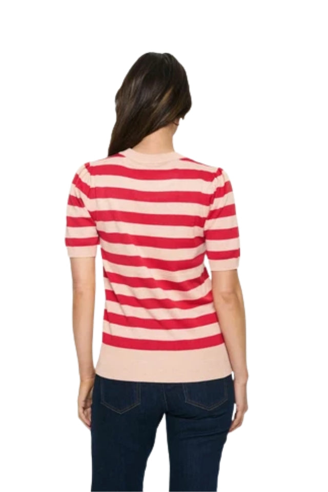 Mila SS Block Pullover - Pink Poinciana Stripe